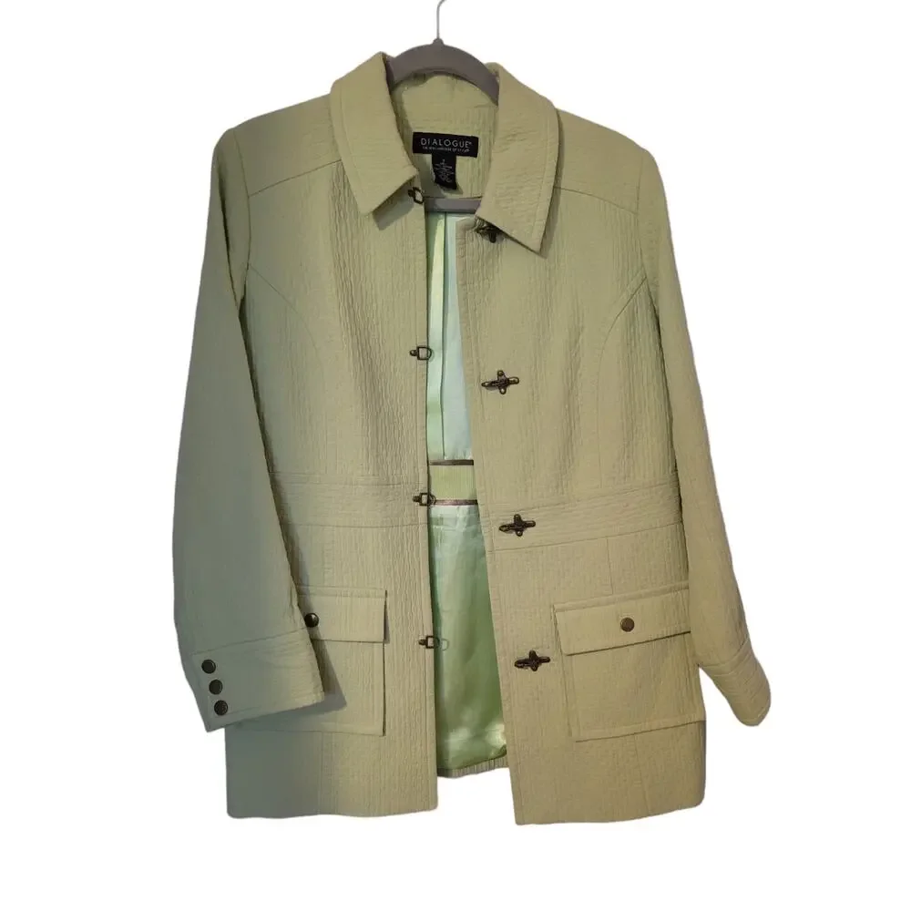 Dialogue Women’s Lime Green Long Sleeve Trench Coat Jacket Size Small